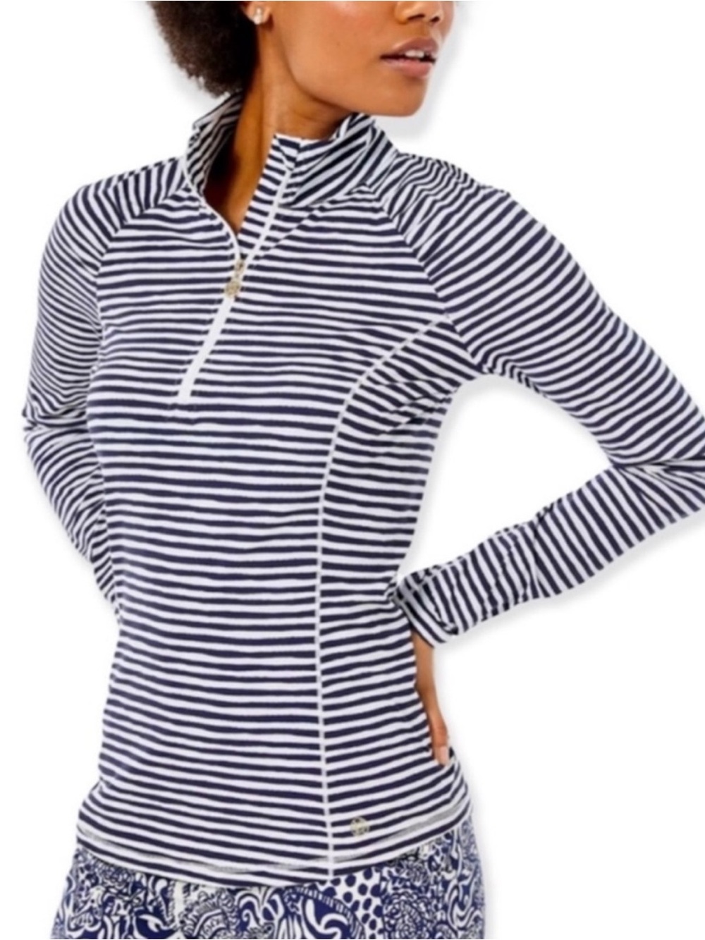 LILLY PULITZER BLUE WHITE STRIPED HALF ZIP TOP